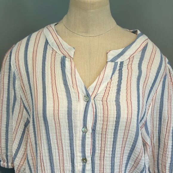 4OUR DREAMERS 3/4 Length Sleeve Button Down Cotton Blouse Size S - Picture 2 of 9